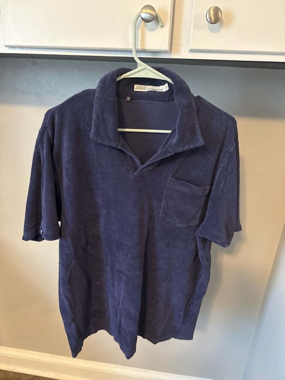 Criquet Men's Terry Cloth Polo Shirt Navy Blue Size L